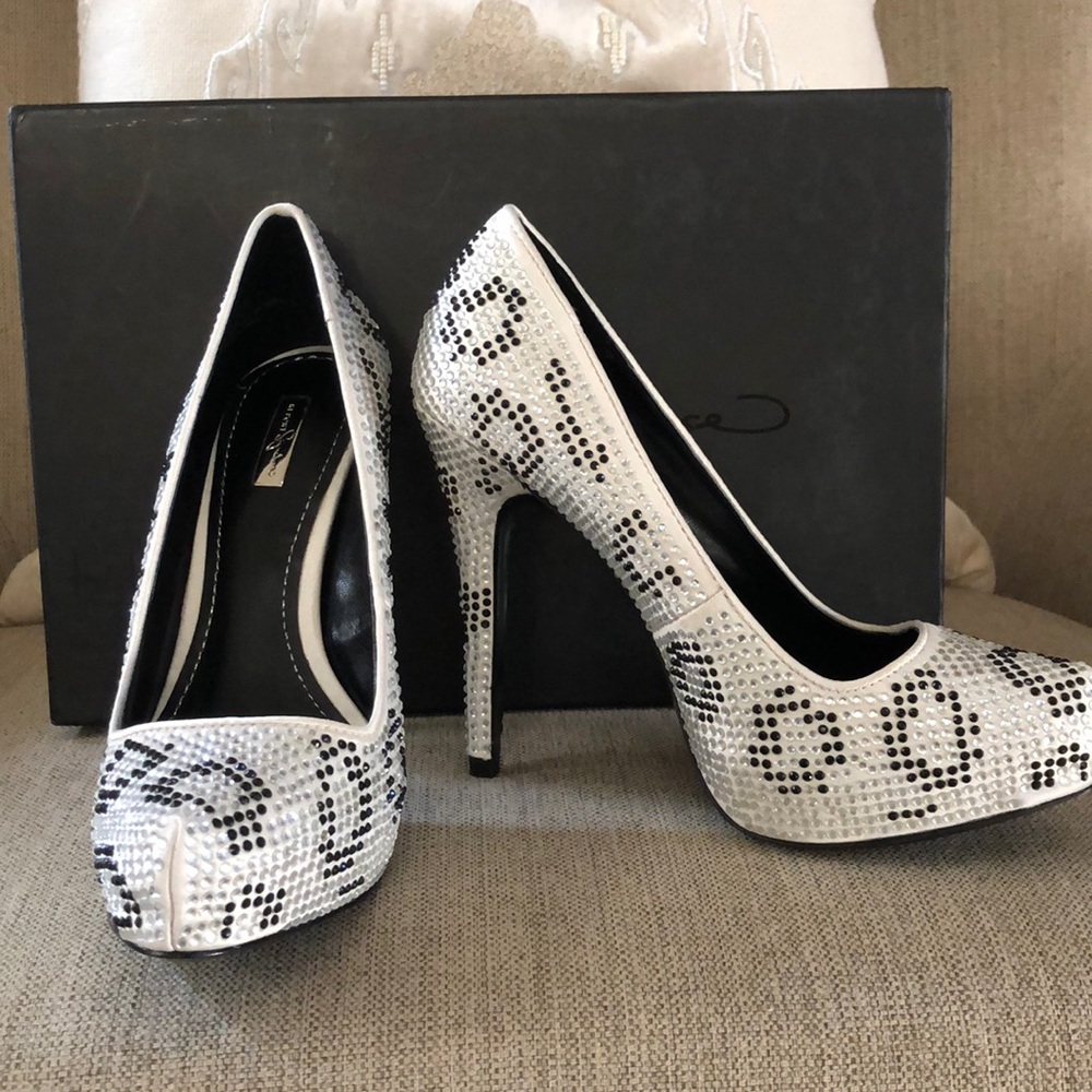 Stunning White Black Leopard Crystal Pumps Sz 6